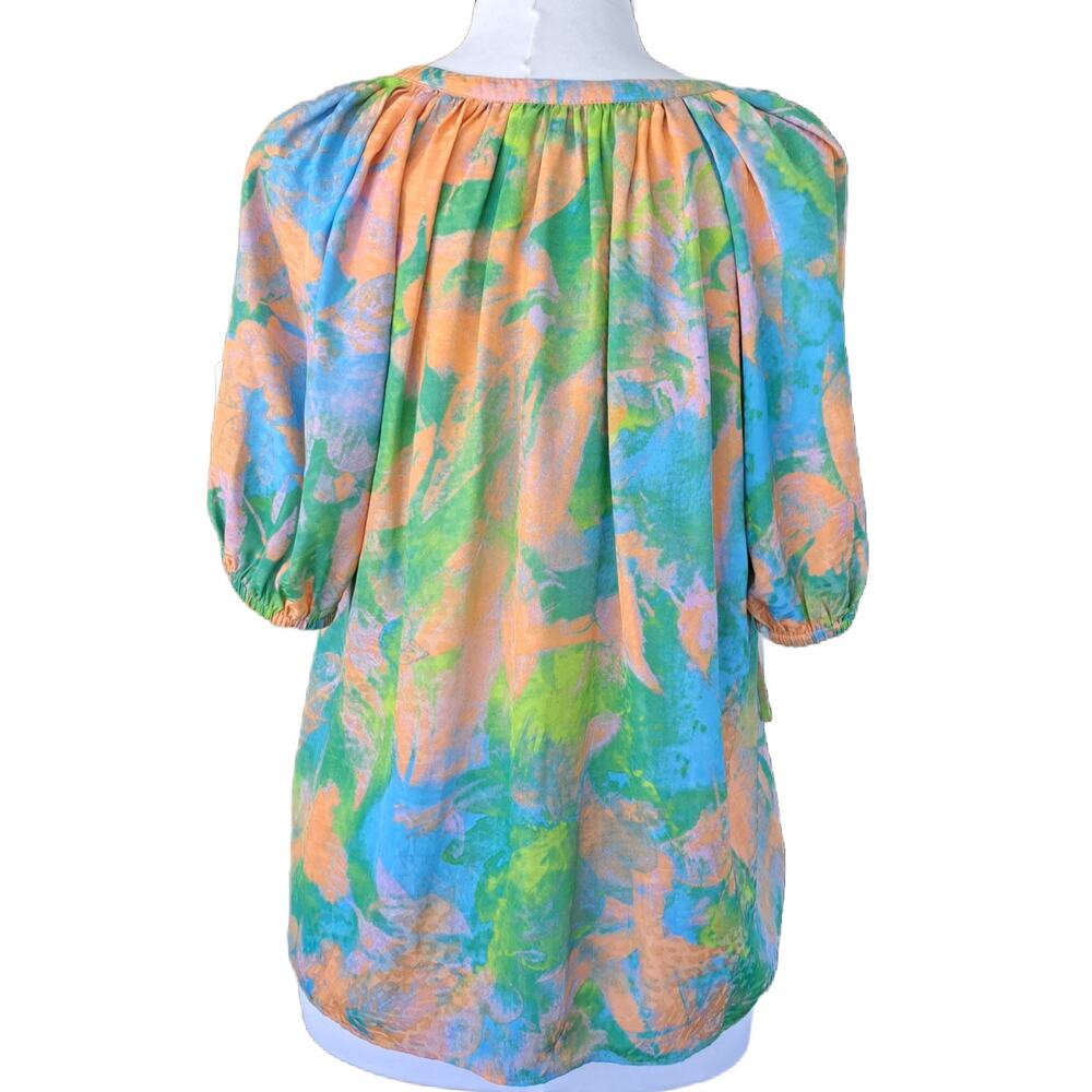Current Air Abstract Split Neck Blouse Medium Ora… - image 5